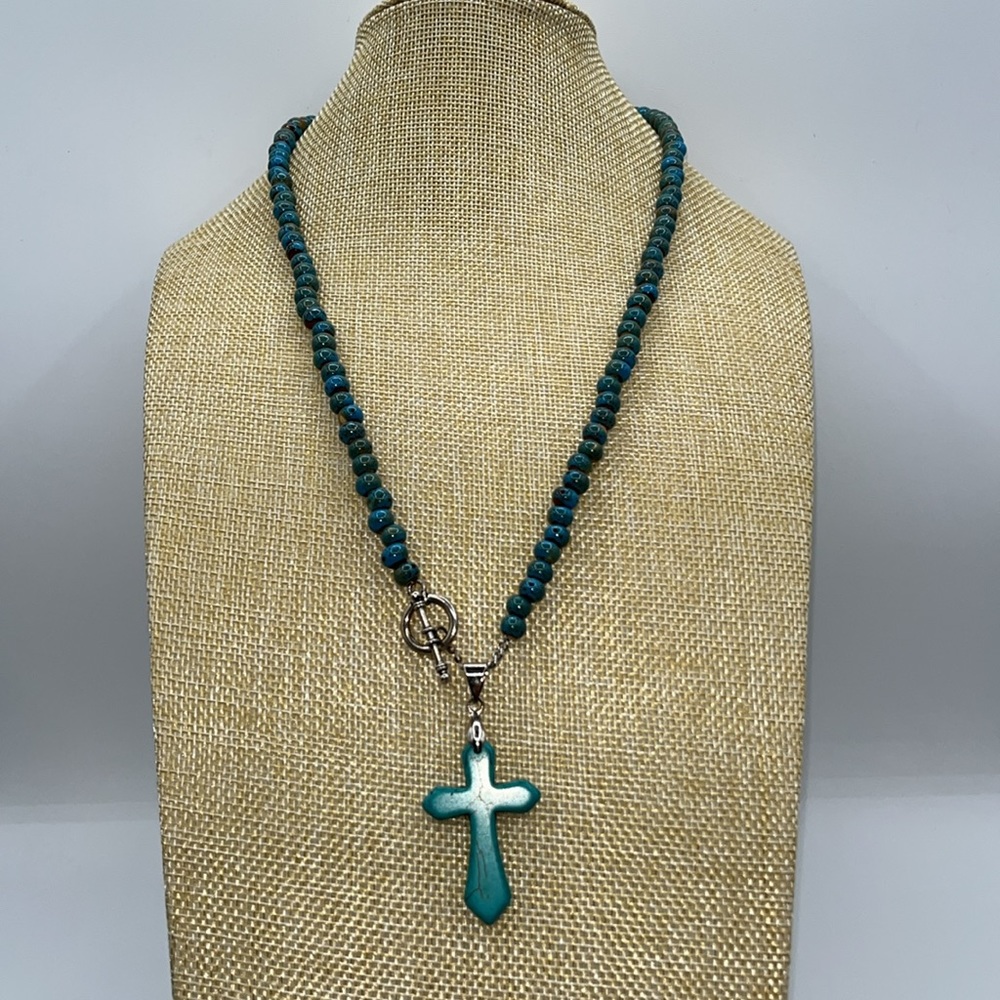Prayer Bead Necklace with Cross Charm